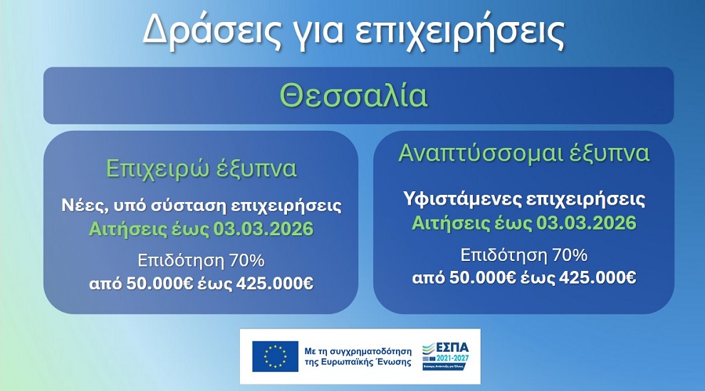 Δράση ενίσχυσης επιχειρήσεων στη Θεσσαλία
